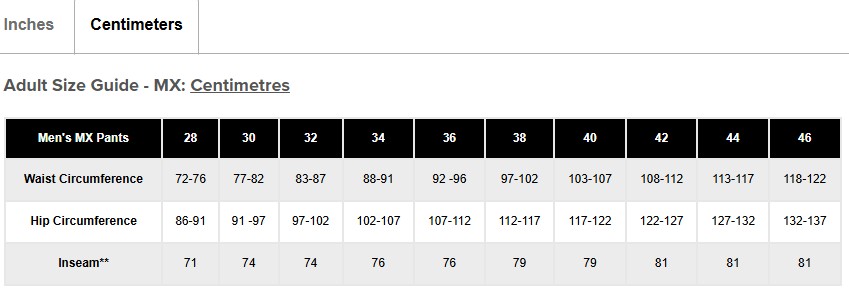 FXR storleksguide herr byxa